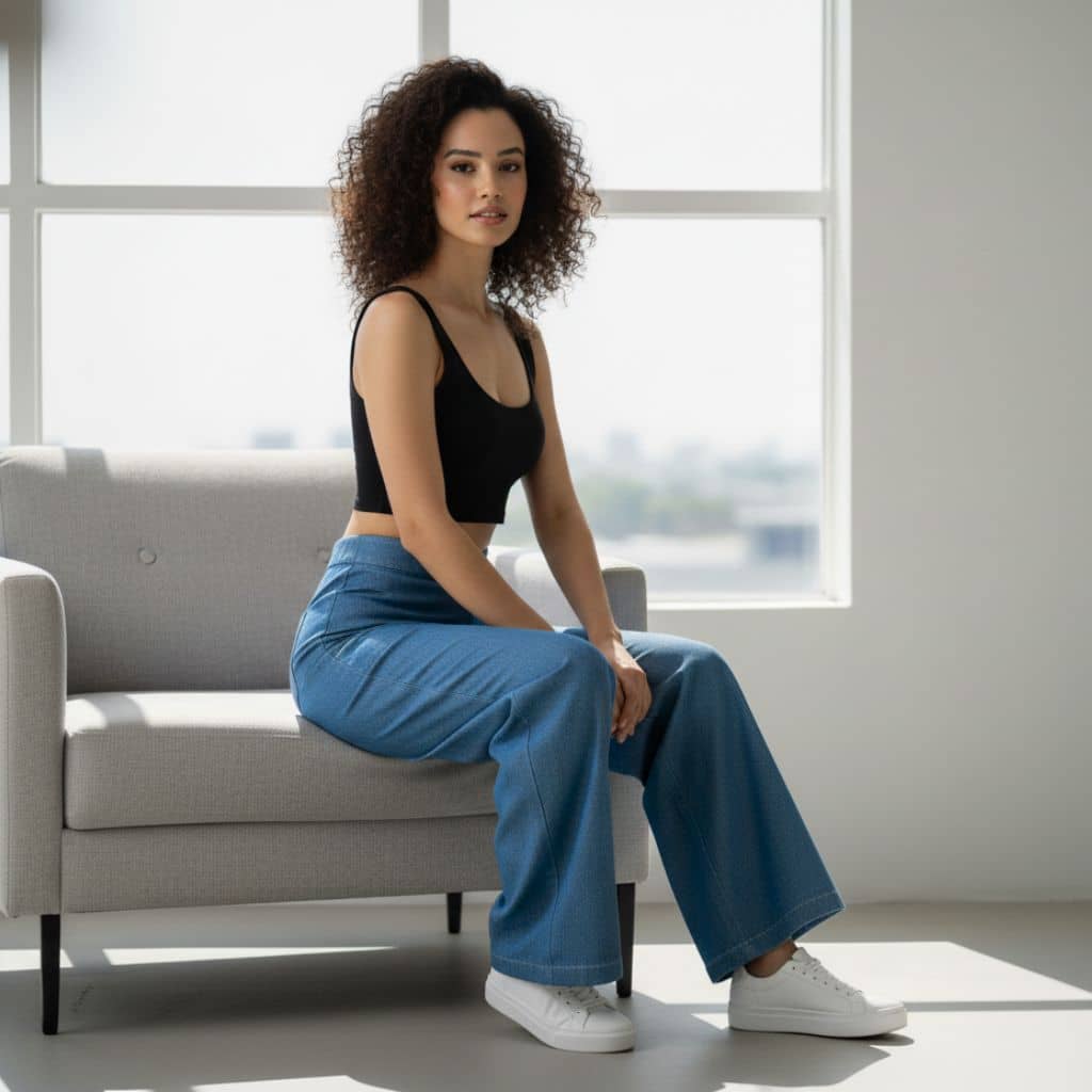 THICK in Blue Denim High Waist Wide Leg Trousers