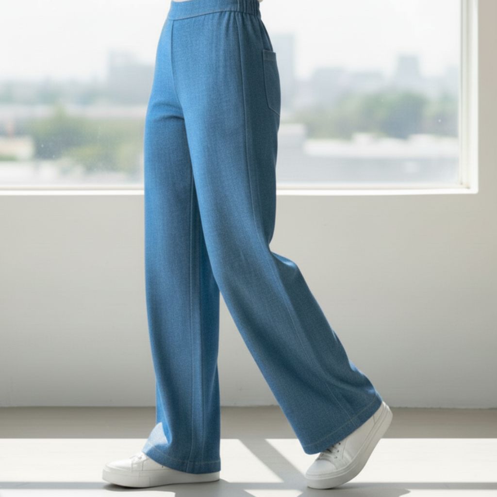 THICK in Blue Denim High Waist Wide Leg Trousers