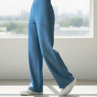 THICK in Blue Denim High Waist Wide Leg Trousers