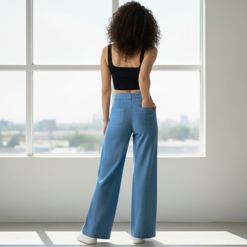 THICK in Blue Denim High Waist Wide Leg Trousers