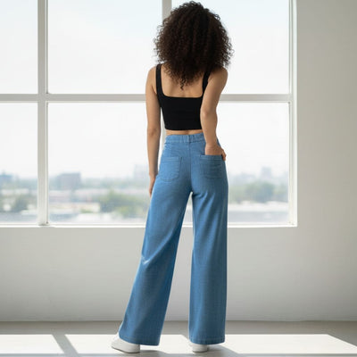 THICK in Blue Denim High Waist Wide Leg Trousers