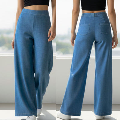 THICK in Blue Denim High Waist Wide Leg Trousers