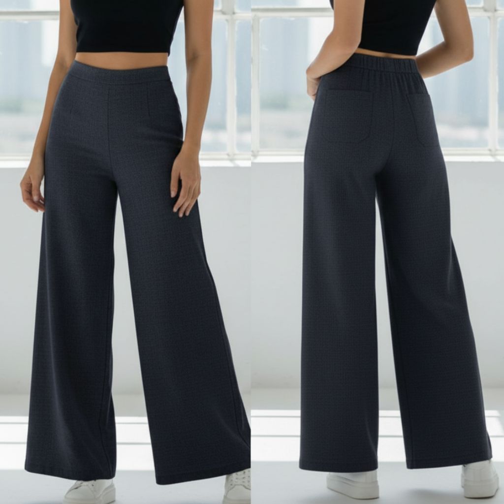 THICK in Night Blue Denim High Waist Wide Leg Trousers
