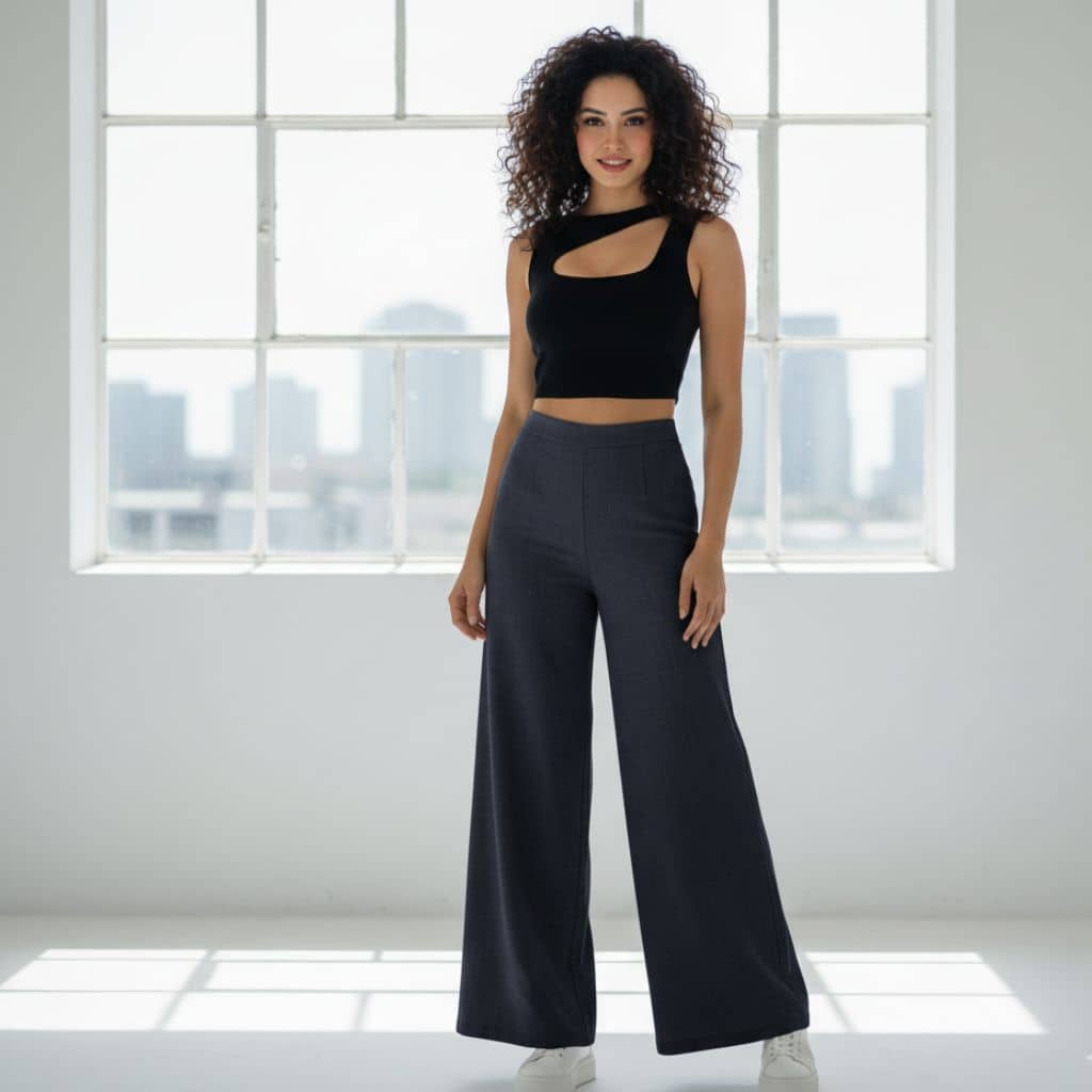 THICK in Night Blue Denim High Waist Wide Leg Trousers