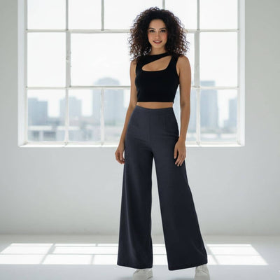 THICK in Night Blue Denim High Waist Wide Leg Trousers