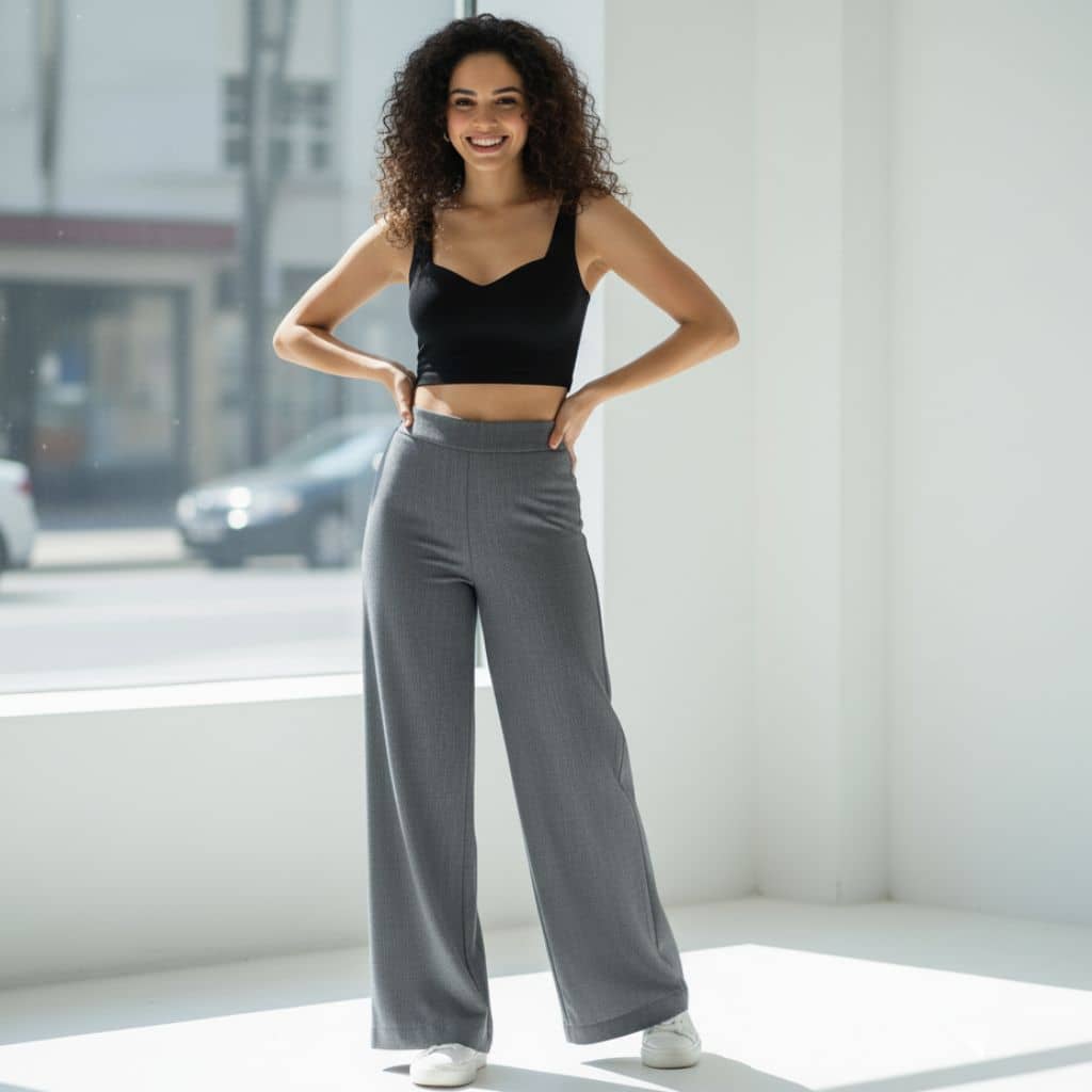 THICK in Shades of Grey Denim High Waist Wide Leg Trousers