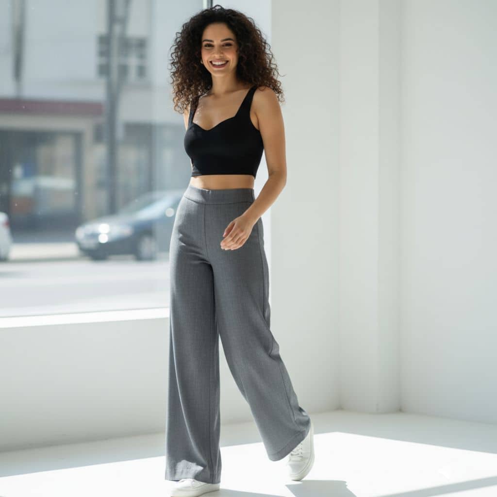 THICK in Shades of Grey Denim High Waist Wide Leg Trousers