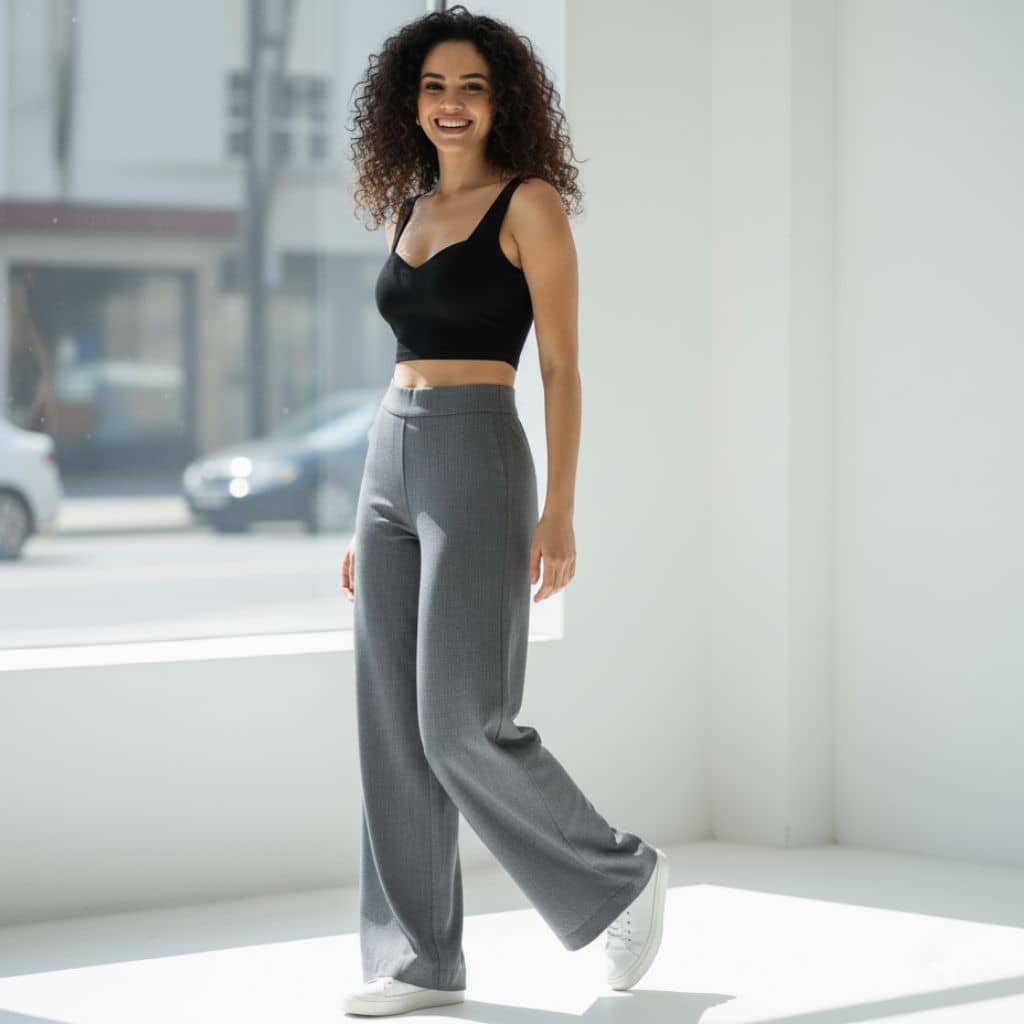 THICK in Shades of Grey Denim High Waist Wide Leg Trousers