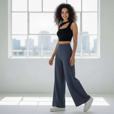 THICK in Midnight Blue Denim High Waist Wide Leg Trousers
