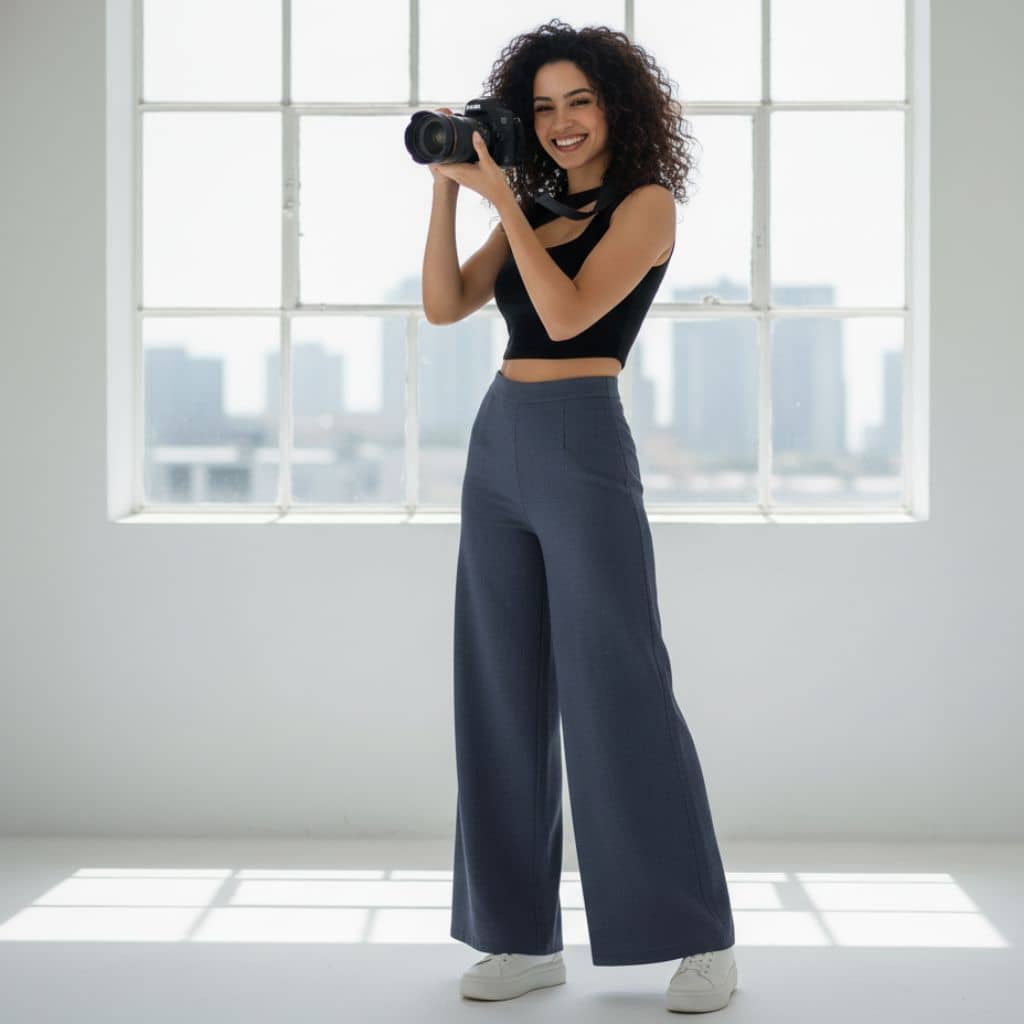 THICK in Midnight Blue Denim High Waist Wide Leg Trousers
