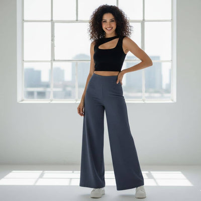THICK in Midnight Blue Denim High Waist Wide Leg Trousers