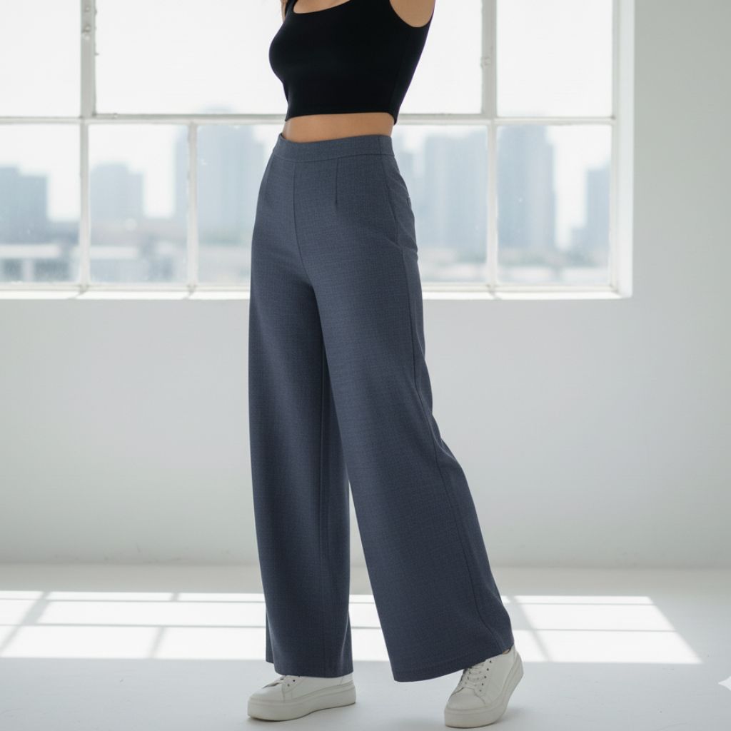 THICK in Midnight Blue Denim High Waist Wide Leg Trousers