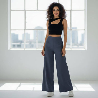 THICK in Midnight Blue Denim High Waist Wide Leg Trousers