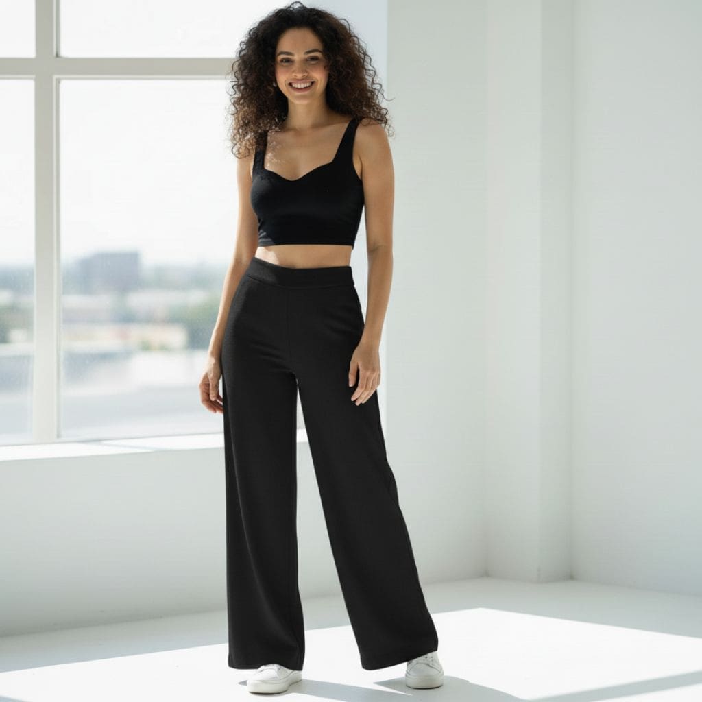 THICK in Black Poplin High Waist Wide Leg Trousers