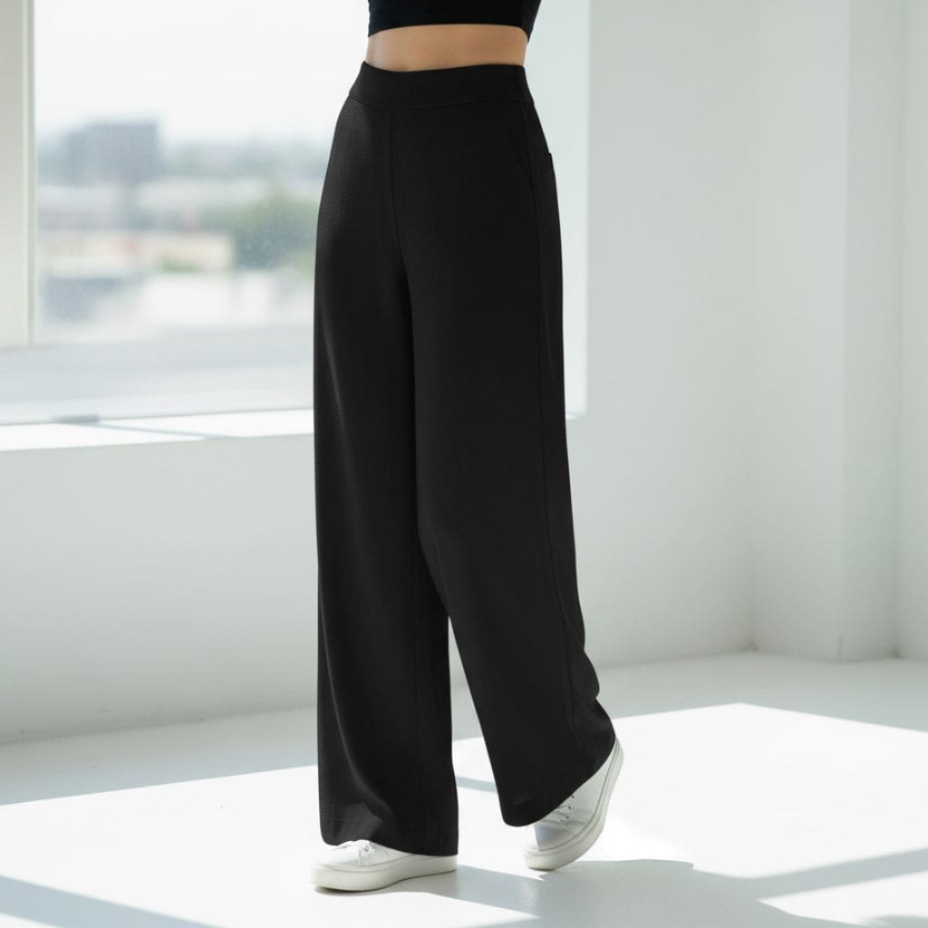 THICK in Black Poplin High Waist Wide Leg Trousers