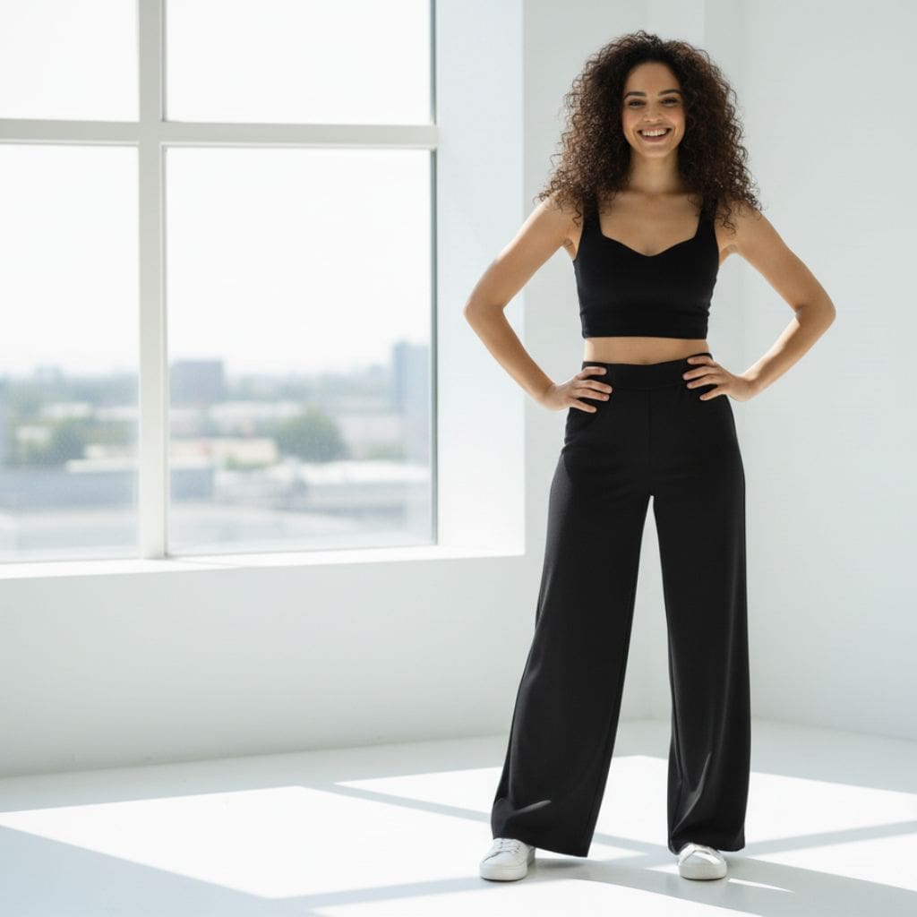 THICK in Black Poplin High Waist Wide Leg Trousers