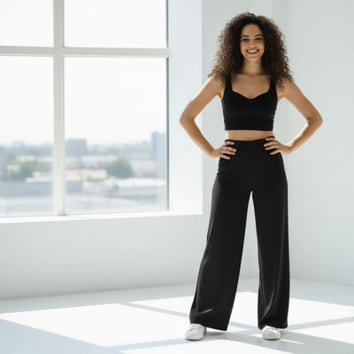 THICK in Black Poplin High Waist Wide Leg Trousers