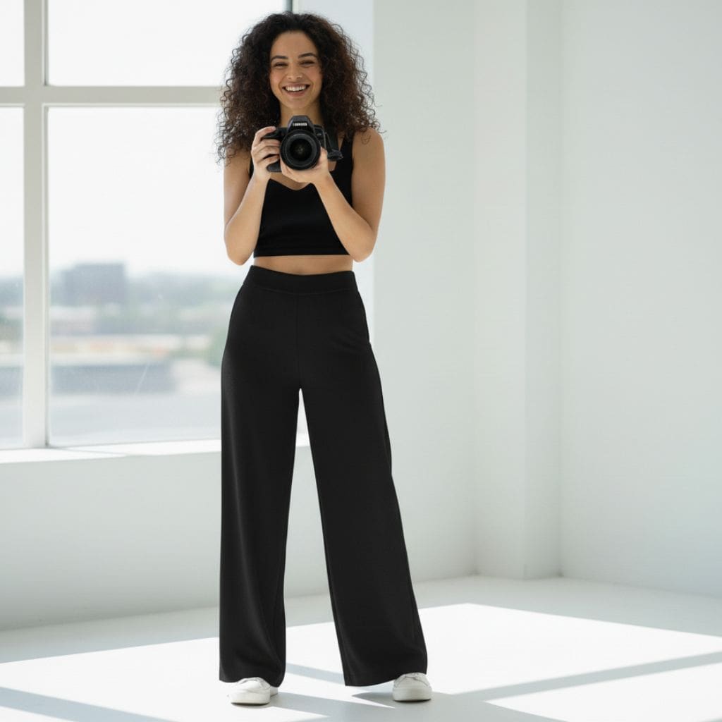 THICK in Black Poplin High Waist Wide Leg Trousers