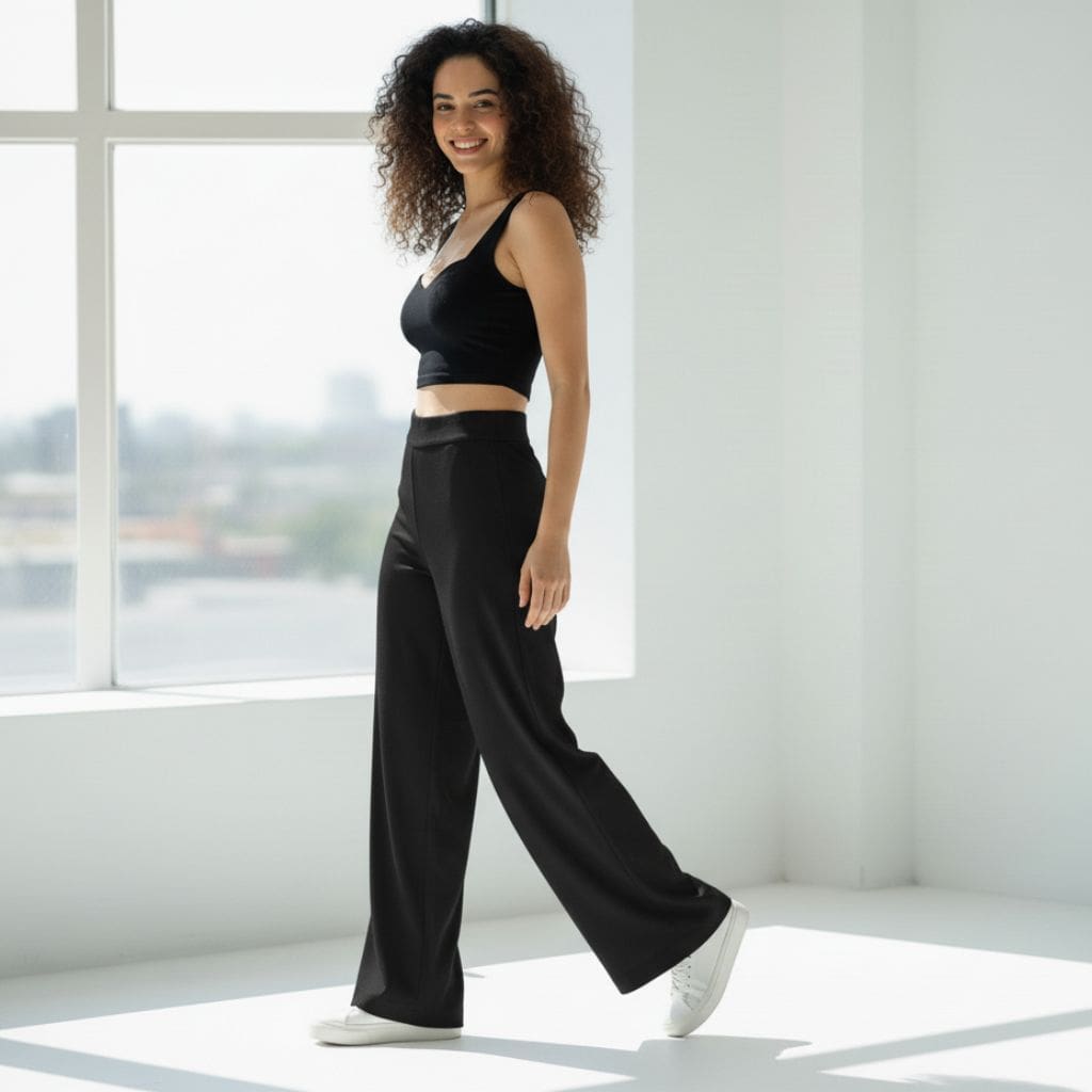 THICK in Black Poplin High Waist Wide Leg Trousers