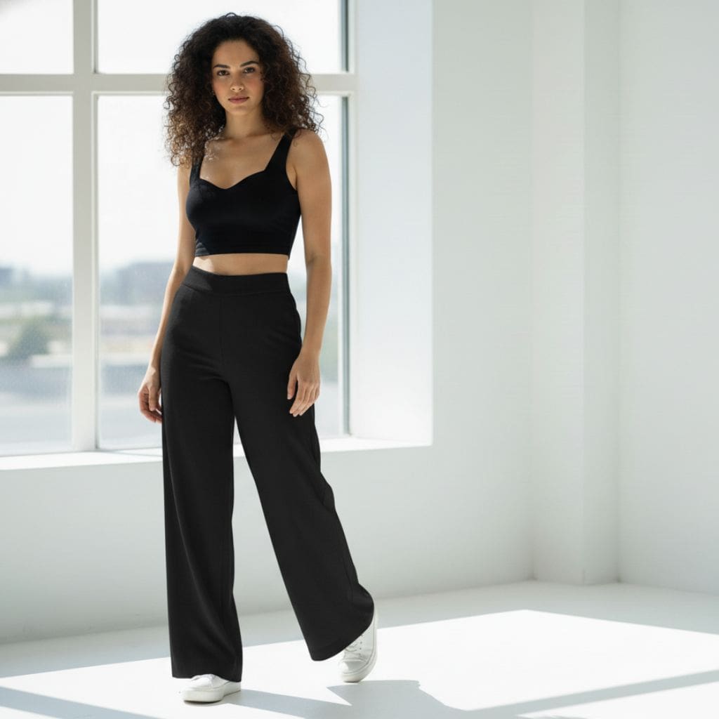 THICK in Black Poplin High Waist Wide Leg Trousers