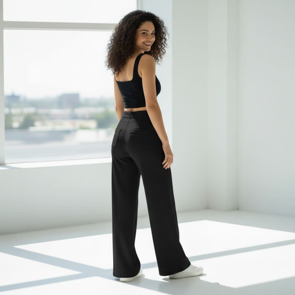 THICK in Black Poplin High Waist Wide Leg Trousers