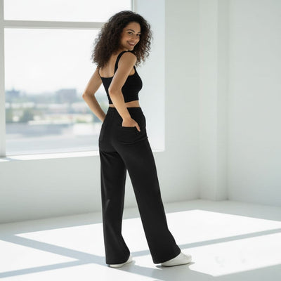 THICK in Black Poplin High Waist Wide Leg Trousers