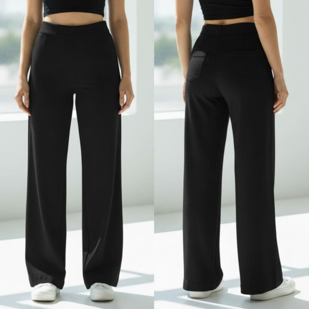 THICK in Black Poplin High Waist Wide Leg Trousers