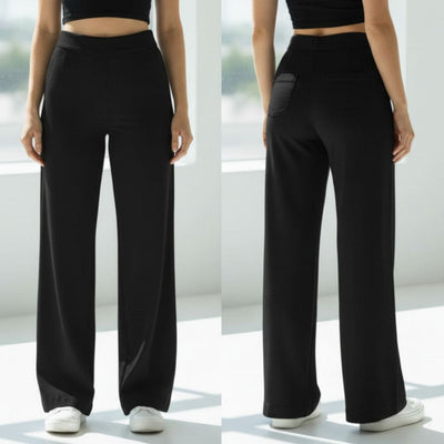 THICK in Black Poplin High Waist Wide Leg Trousers