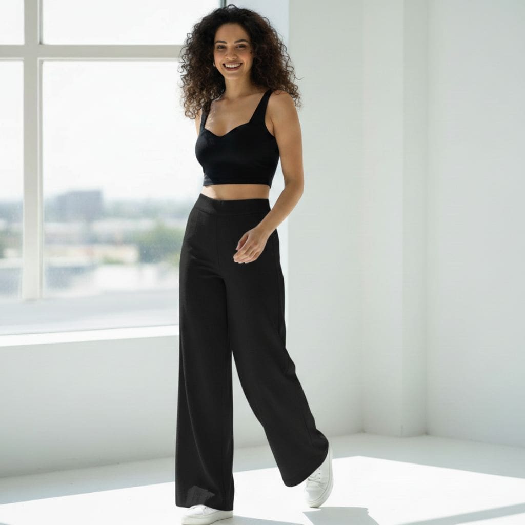 THICK in Black Poplin High Waist Wide Leg Trousers