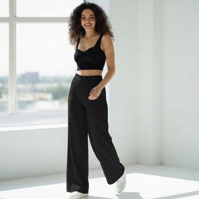 THICK in Black Poplin High Waist Wide Leg Trousers