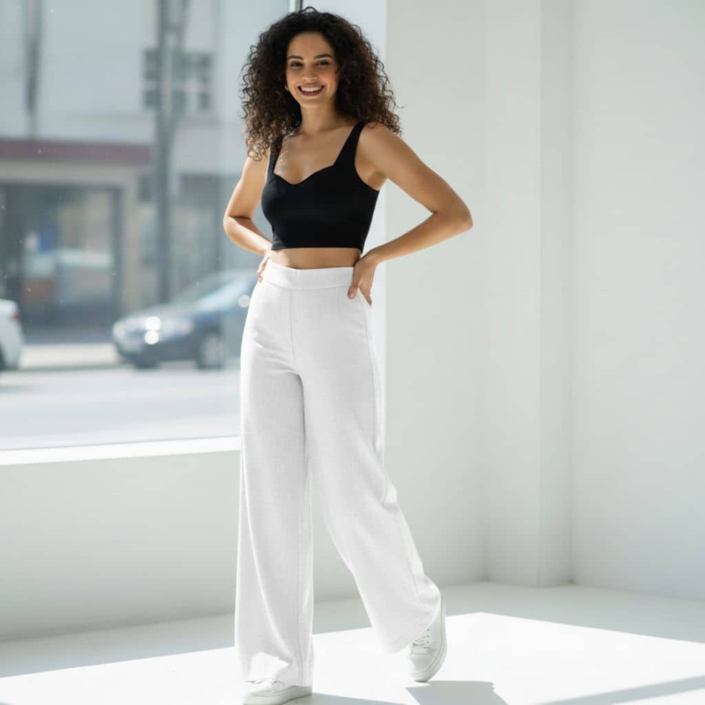 THICK in White Denim High Waist Wide Leg Trousers