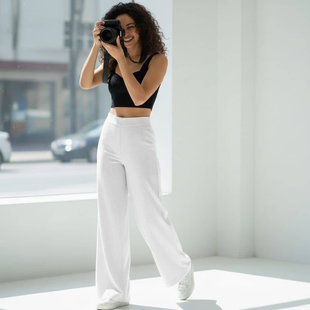 THICK in White Denim High Waist Wide Leg Trousers