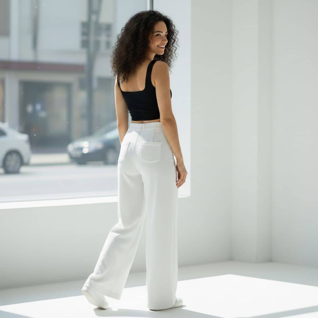 THICK in White Denim High Waist Wide Leg Trousers