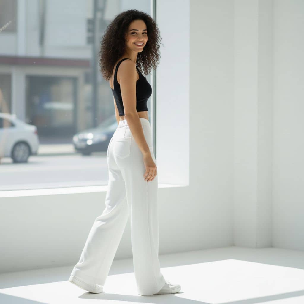 THICK in White Denim High Waist Wide Leg Trousers