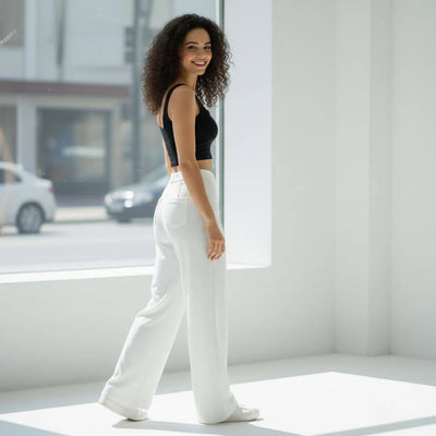 THICK in White Denim High Waist Wide Leg Trousers