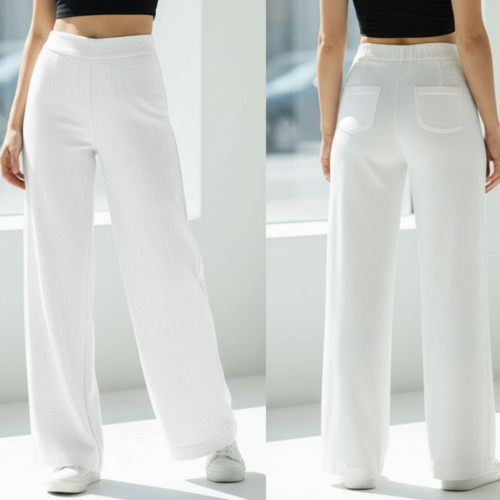 THICK in White Denim High Waist Wide Leg Trousers