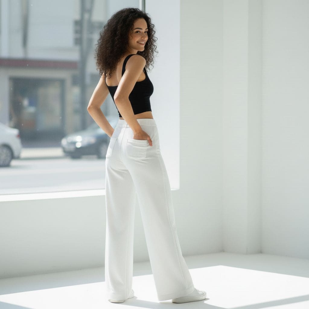 THICK in White Denim High Waist Wide Leg Trousers