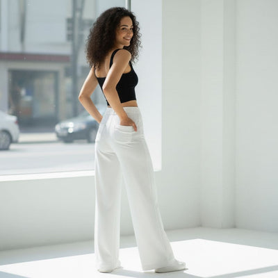 THICK in White Denim High Waist Wide Leg Trousers