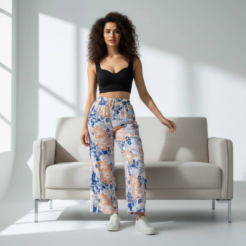 The Hibiscus Floral Cotton Poplin Wide Leg Pant