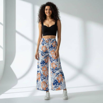 The Hibiscus Floral Cotton Poplin Wide Leg Pant