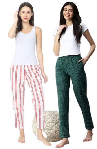 The Crimson on White & Green Checked Women PJ Pant ( Pack of 2 )