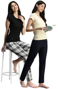 The Hunter Dark Blue & White Black GridWomen PJ Pant ( Pack of 2 )