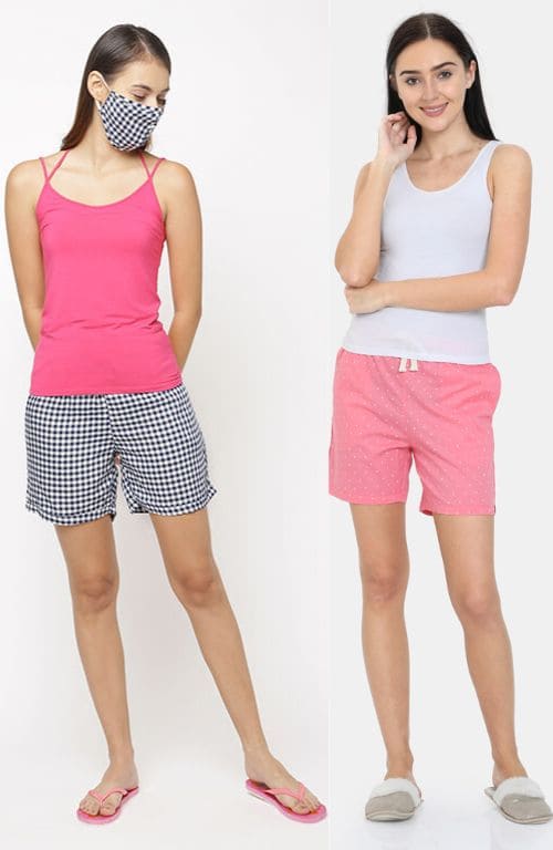 The Pink Polka & Nifty Check Women Summer WFH Shorts ( Pack of 2 )
