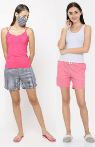 The Pink Polka & Nifty Check Women Summer WFH Shorts ( Pack of 2 )