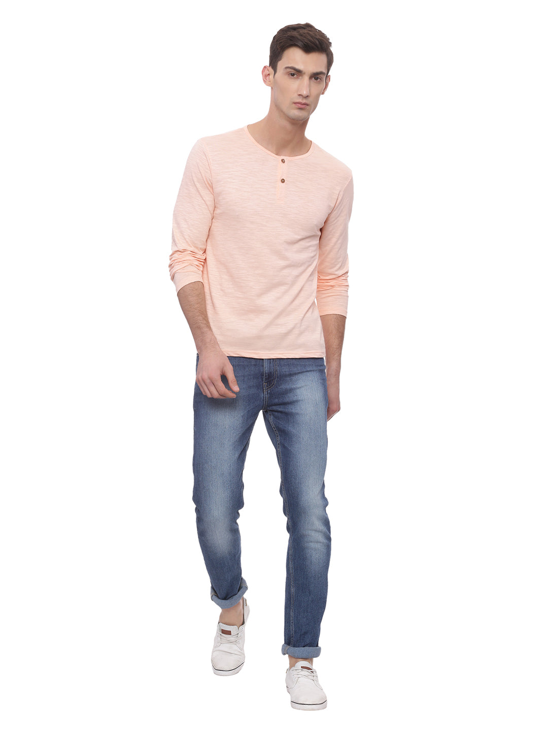 The Long Sleeve Coral Pink Henley