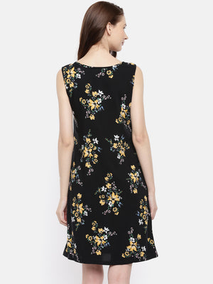 The Black Printed WFH A-Line Dress