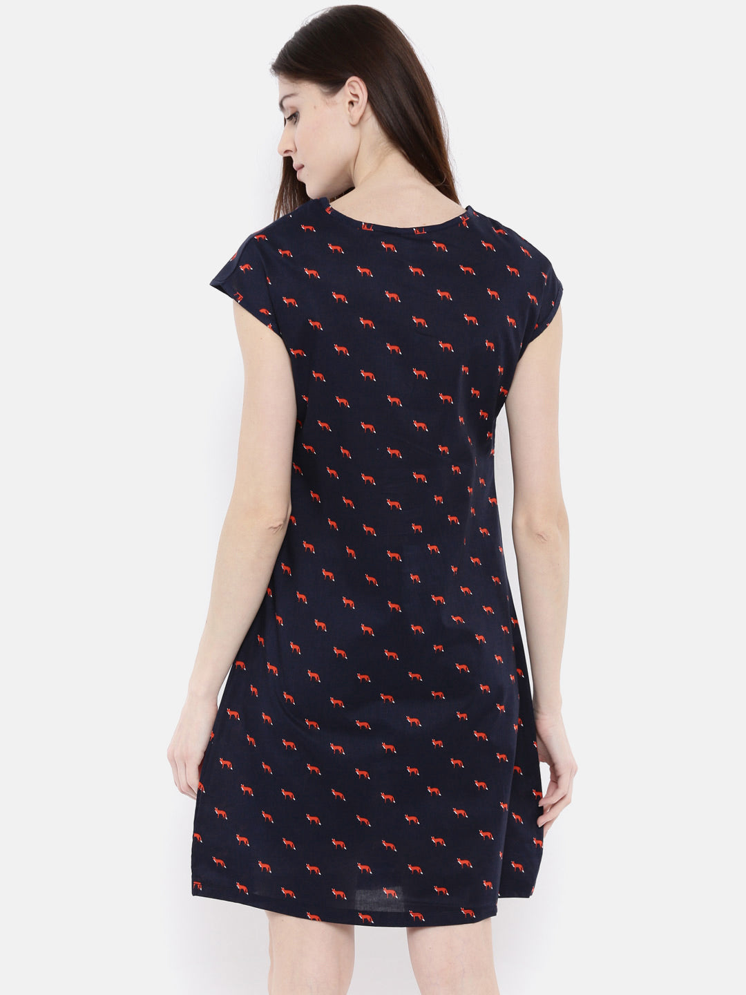 The Navy & Red Printed WFH A-Line Dress