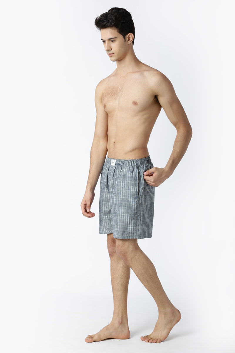 Bareblow Linen Boxers in Grey and White Stripes