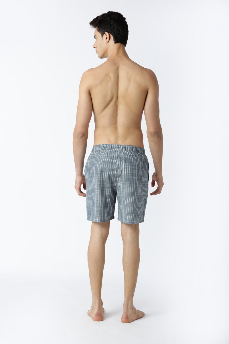 Bareblow Linen Boxers in Grey and White Stripes