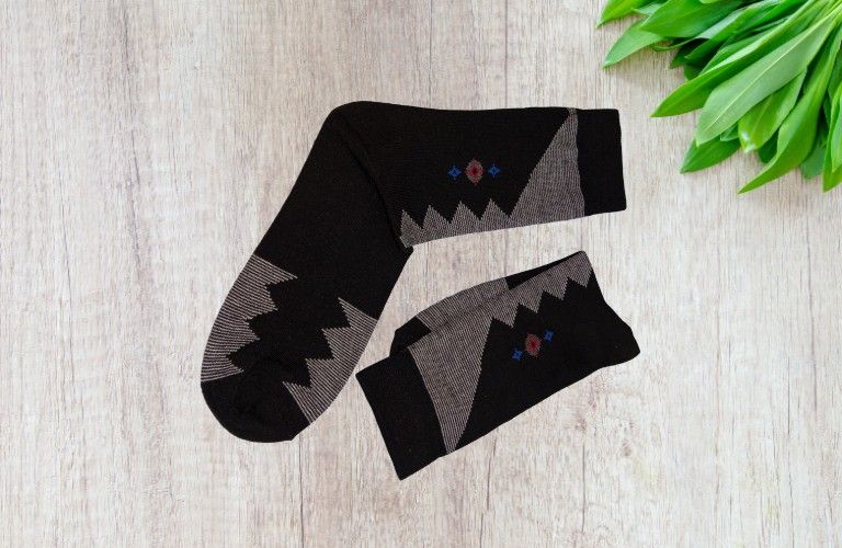 Floral Dress Calf Socks - White Black